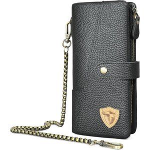 Genuine Crazy Horse Leather Travel Gift Coin Pocket Card Case Long Organizer